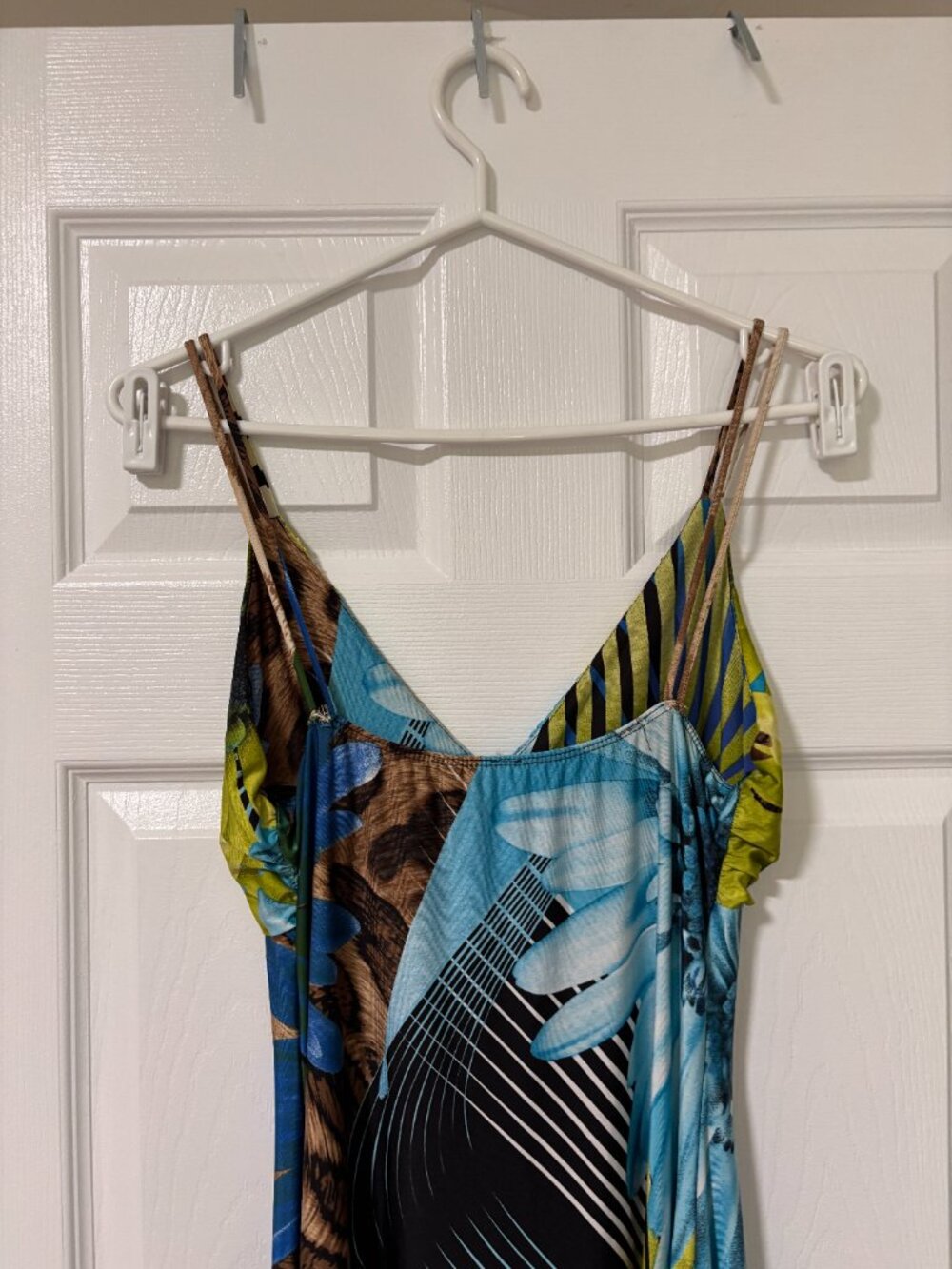 Abstract Print Midi Dress | Blue & Green Colourful Spaghetti Strap Dress (M) - Picture 2 of 11